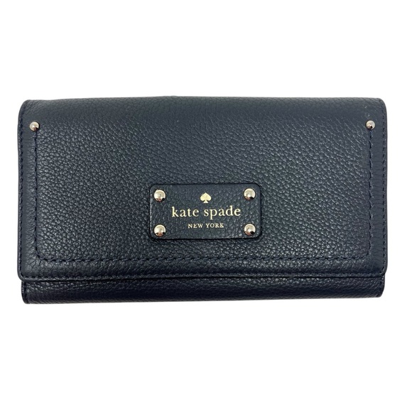 Kate Spade Sandra Baxter Street Wallet Black Pebbled Leather Trifold Designer - Picture 1 of 10
